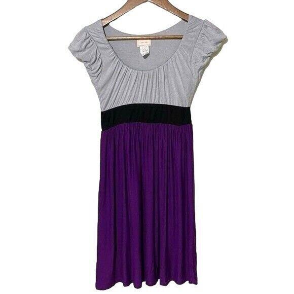 Love Ady Dress A-Line Color Block Dress Cap Sleeve Gray Purple Size Small - Picture 1 of 9